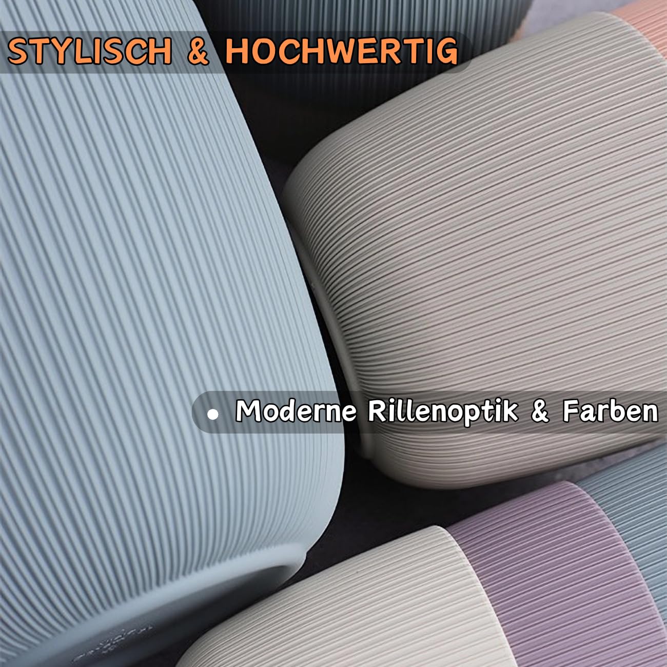 3 x Blumentopf mit Drainagesystem, Moos-Grün, Rillenoptik, Pflanz-Topf, Kübel, modern, widerstandsfähig, rund, wetterfest, Kunststoff, Ø 29 cm, 13 Liter