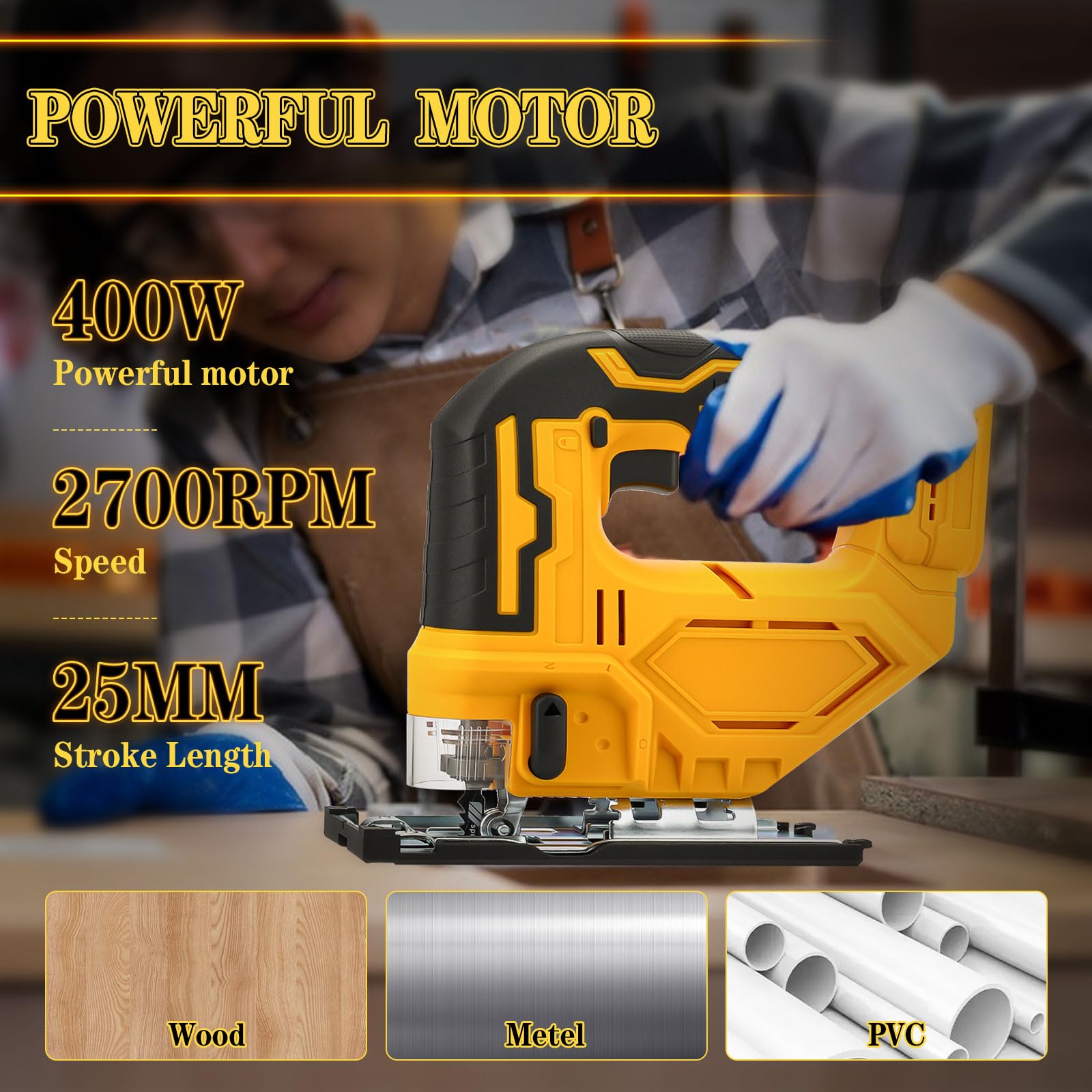 Scie sauteuse sans fil DEWALT, outil de coupe électrique 400 W, 2900 tr/min, coupe biseautée 45°, 3 réglages orbitaux, 6 lames de rechange métal, PVC, contreplaqué, PVC