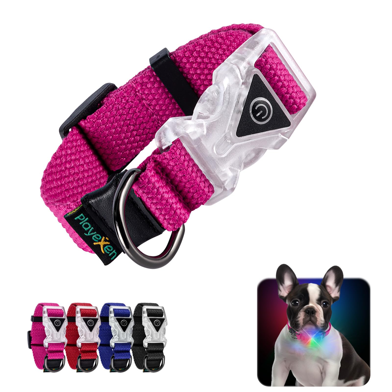 Collar Luminoso Perro Collar Luces LED Perro con 7 Colores 2 Modus(Flash/Luz Normal) Collares de Gato Tamaño Ajustables para Perros Pequeños Medianos Grandes de Algodón Suave, 20-30/2,0cm (XS), Rosa