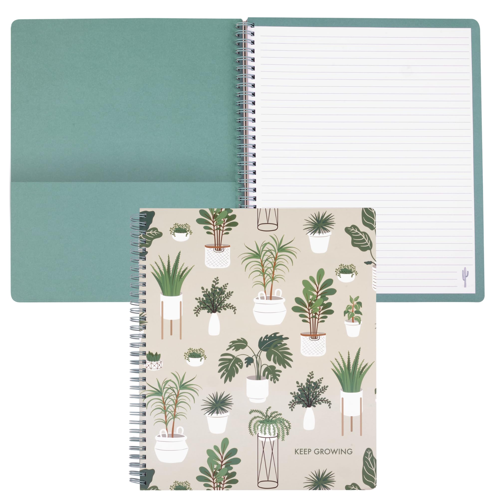 Steel Mill & Co Cute Large Spiral Notebook College Ruled, 11" x 9.5" with Durable Hardcover and 160 Lined Pages (Sage Plants)