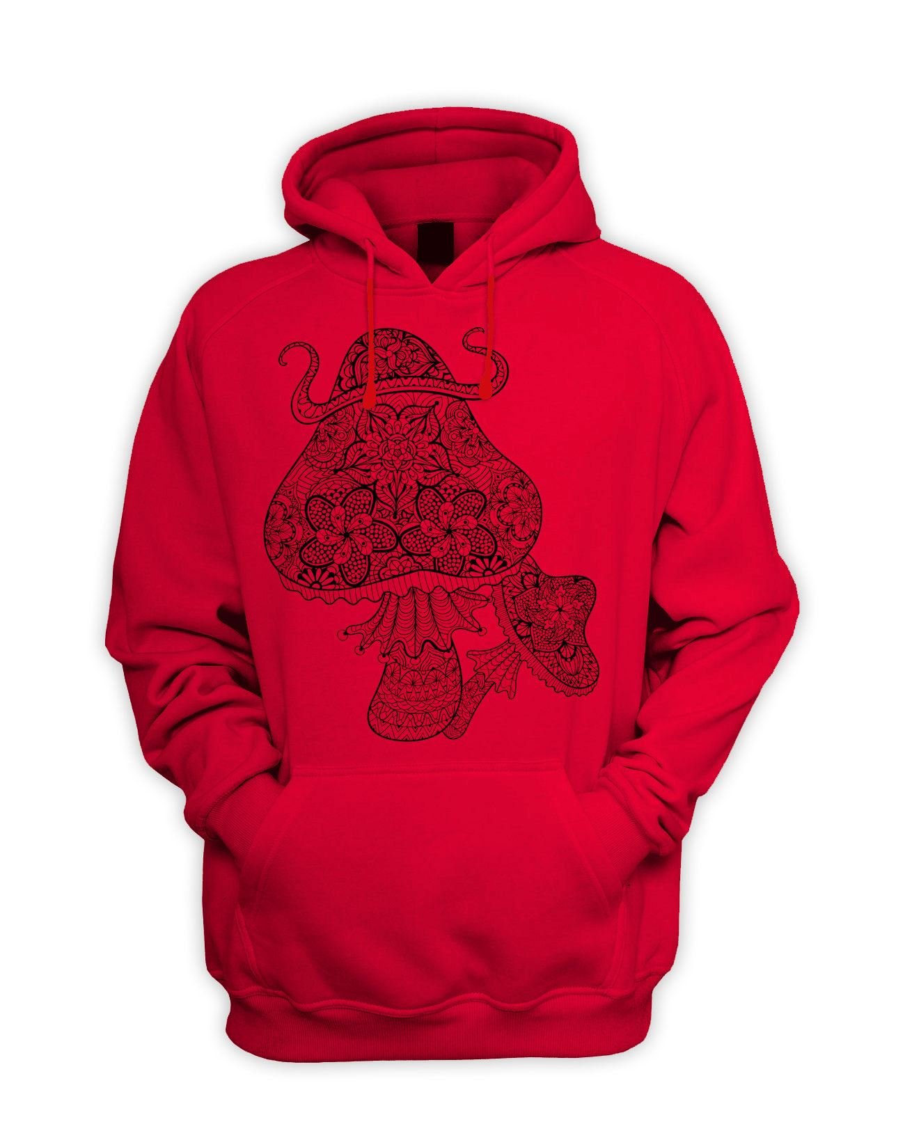 Tribal T-Shirts Mens Magic Mushrooms Hoody (Large, Red)