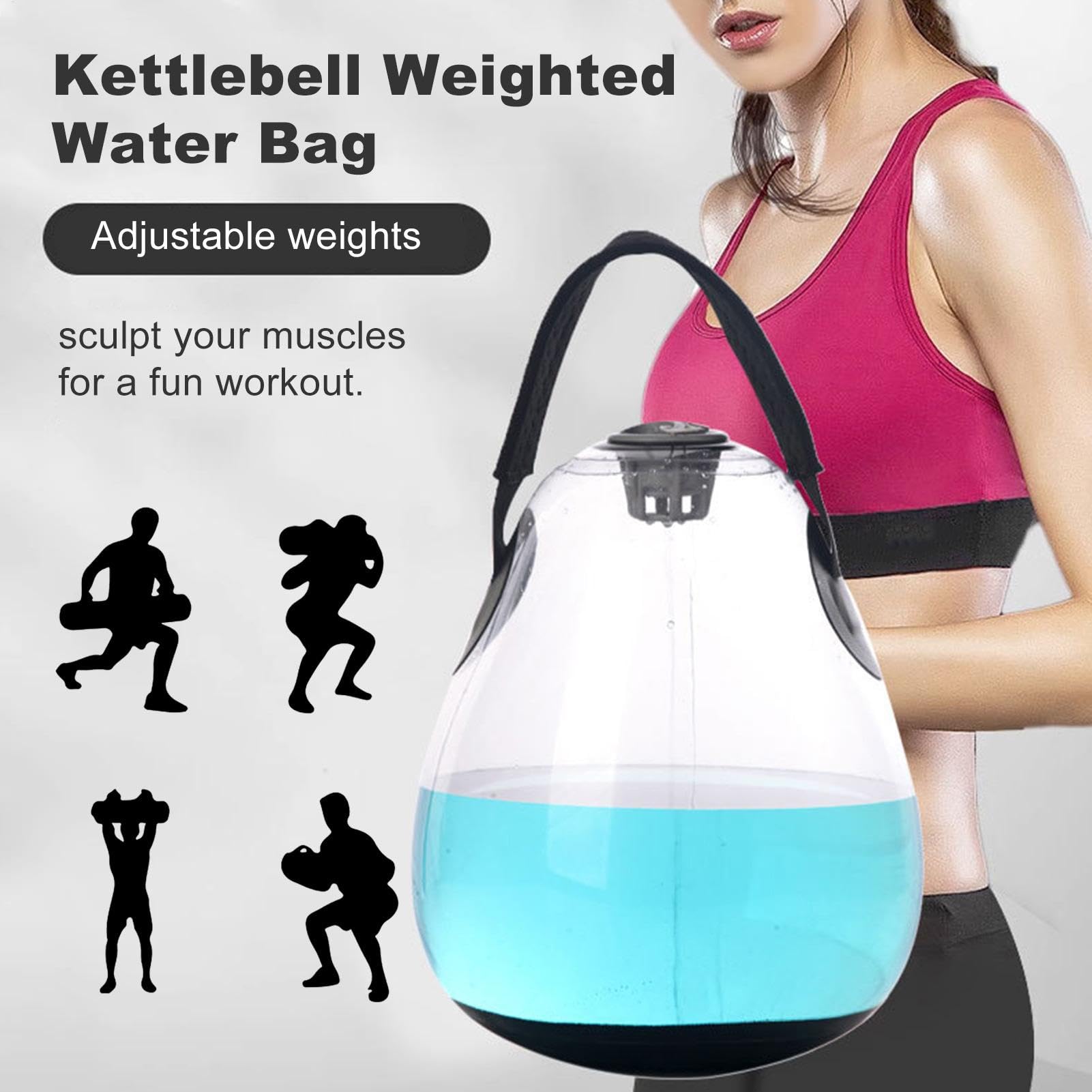 Nadmuchiwany Kettlebell, torba na wodę fitness, obciążona regulowana, przenośny trening siłowy, sprzęt treningowy do ćwiczeń podstawowych i równowagi (przezroczysty, 1 opakowanie), 10 kg