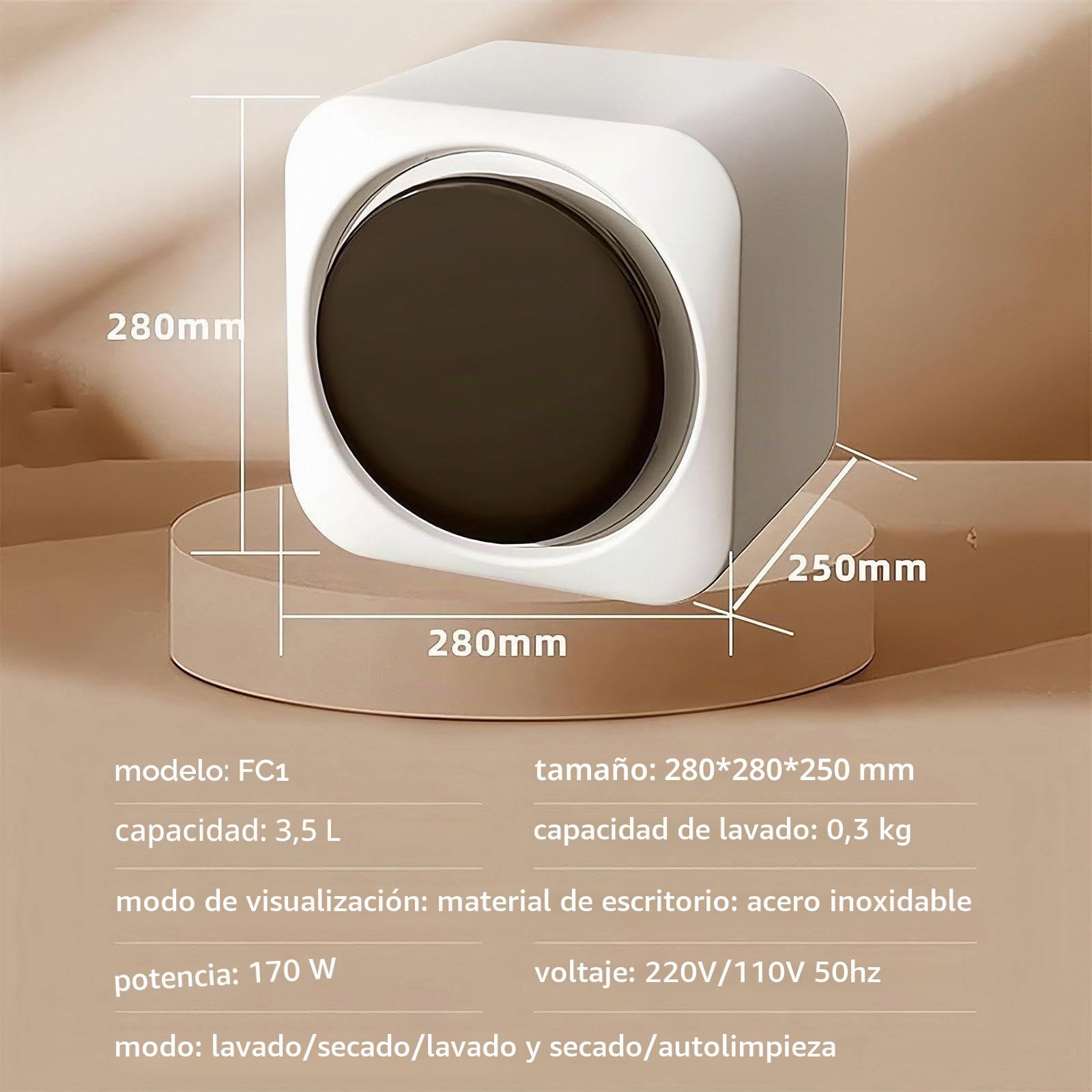 Combo de Lavadora y Secadora Portátil Mini 2 en 1, Mini Lavadora con Panel de Control LCD, Secadora Compacta con Tambor de Acero Inoxidable, para Ropa Pequeña, Ropa Interior y Calcetines,Desktop