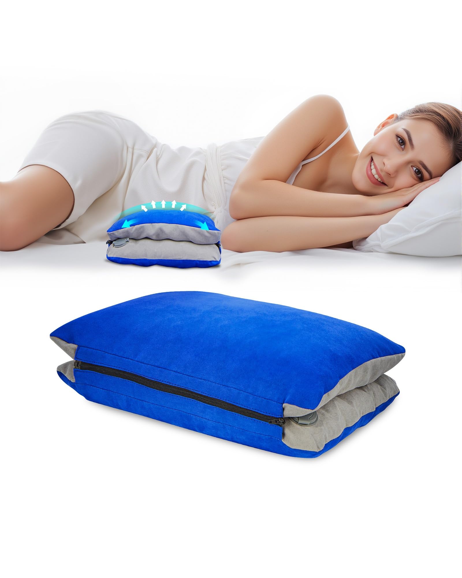 JefDiee Travel Pillow 2 in 1 Camping Pillow with Memory Foam and Washable Cover for Car, Sleeping Bags, Office Chair Back Support Office Chair Back Support(Azure, Standard)