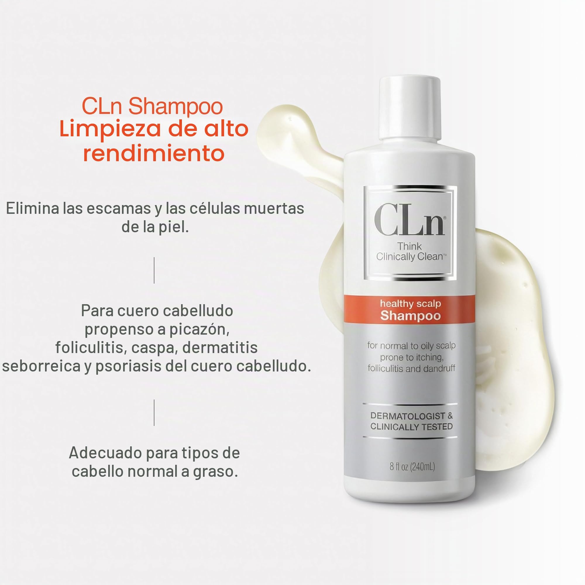 CLn Champú - Fórmula aclaradora con ácido salicílico, para cuero cabelludo normal a graso, propenso a foliculitis y caspa, cuero cabelludo picazón y escamoso, sin fragancia y parabenos, 8 onzas