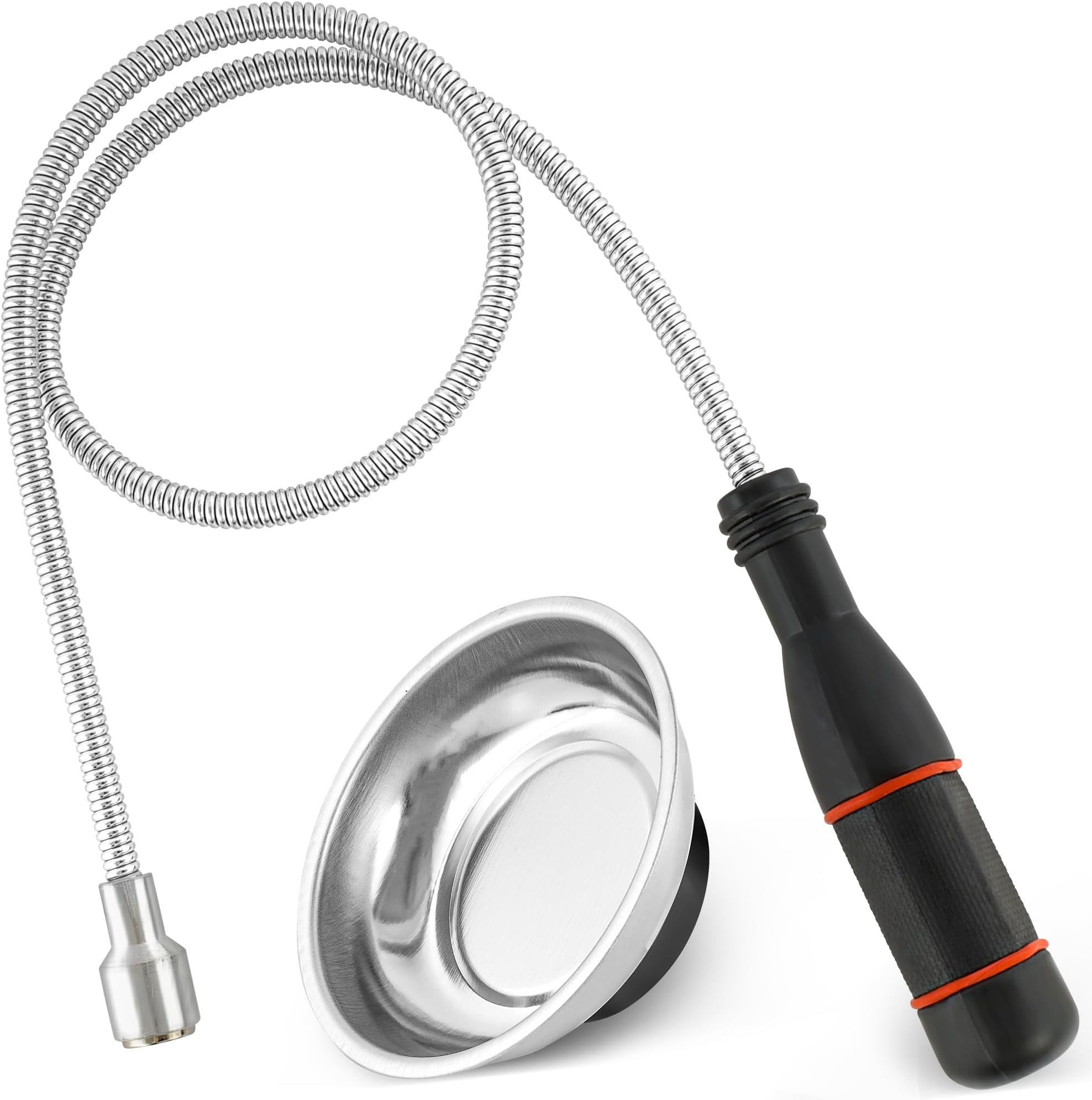 2-Pack Flexible Magnetic Pickup Tool with Magnetic Parts Tray, 5LB Pull Force, 24” Bend-It Flexible Magnet Pick-Up Sweeper Bendable Retriever Stick for Hard-to-Reach Home Sink Drains, Car Keys