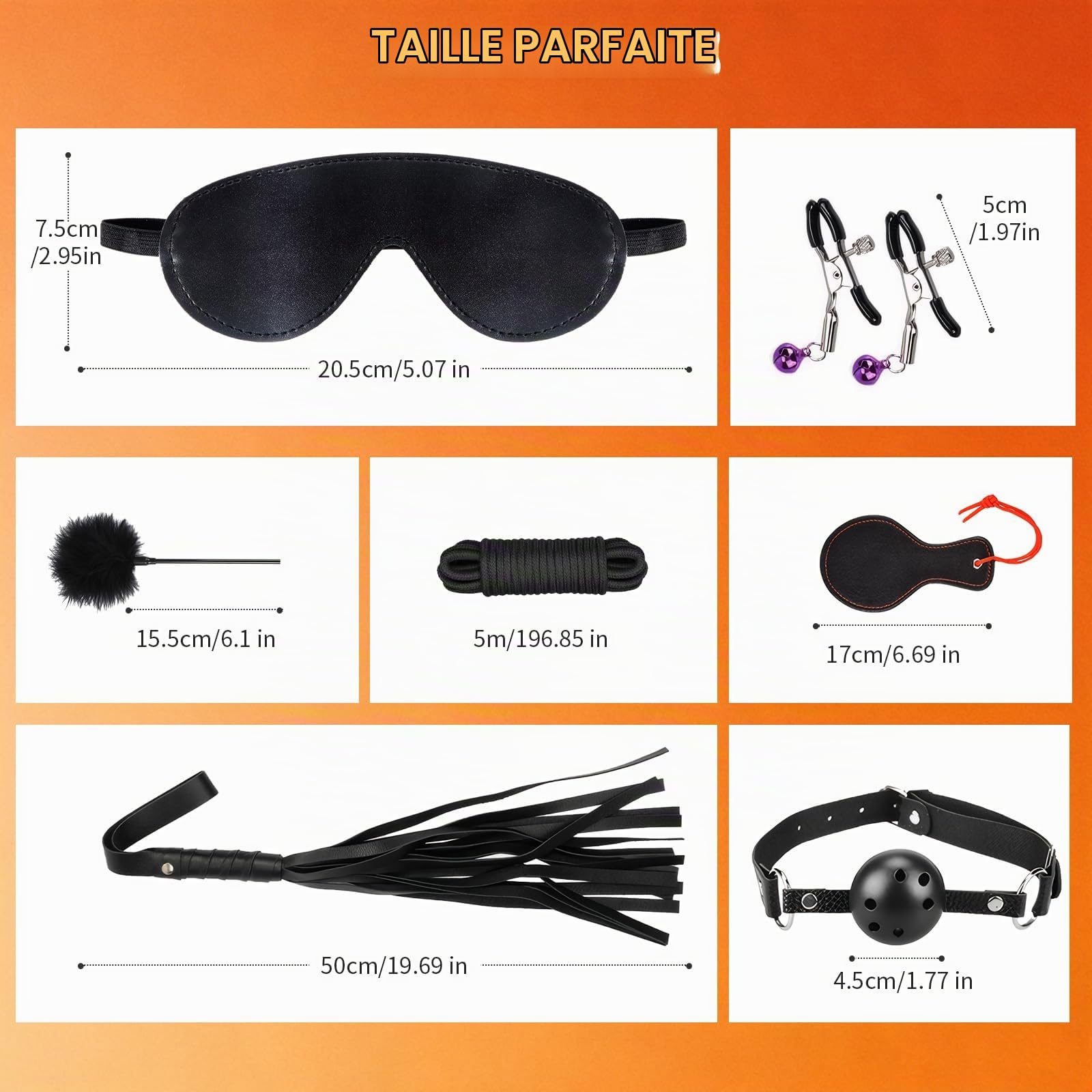 Ninonly Kits de Bondage 26 Pièces Jouet Adulte Couple | Menottes Réglables, Entraves pour Pieds, Fouet, Masque pour les Yeux, Tige à Plumes, Vibrateur