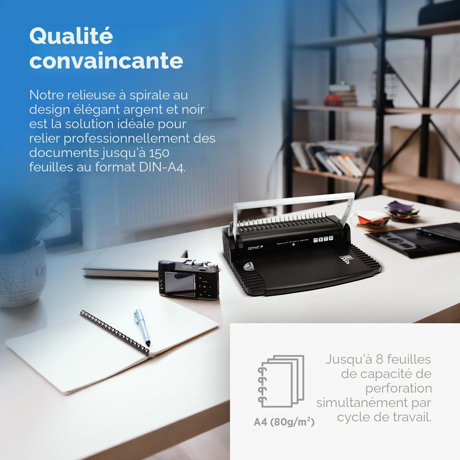 GENIE CB 820 Relieuse spirale 38 cm avec 20 peignes pour 150 feuilles et perforation 8 feuilles
