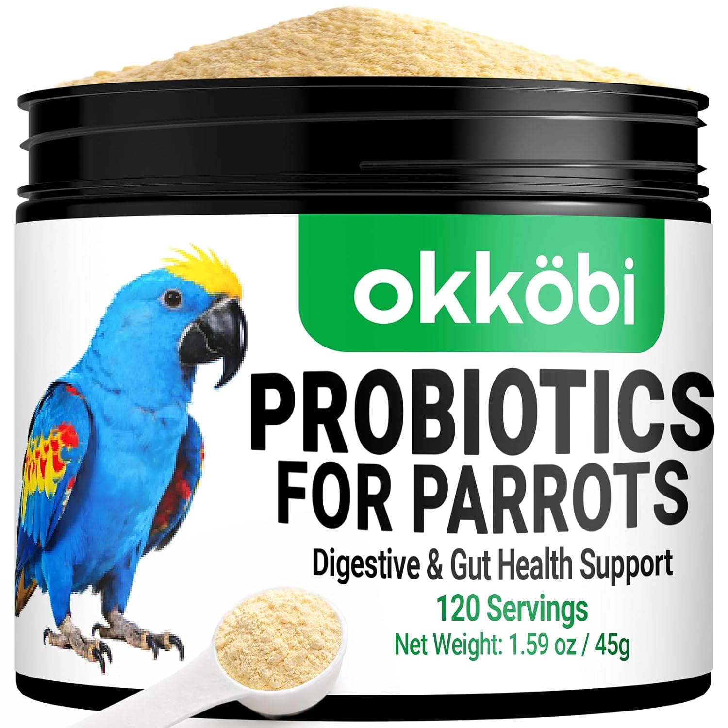 Avian Probiotics for Birds & Parrots – Digestive & Gut Health Support Powder with Prebiotics (FOS), 6-Strain Formula for Parrots & Pet Birds (120 Servings)
