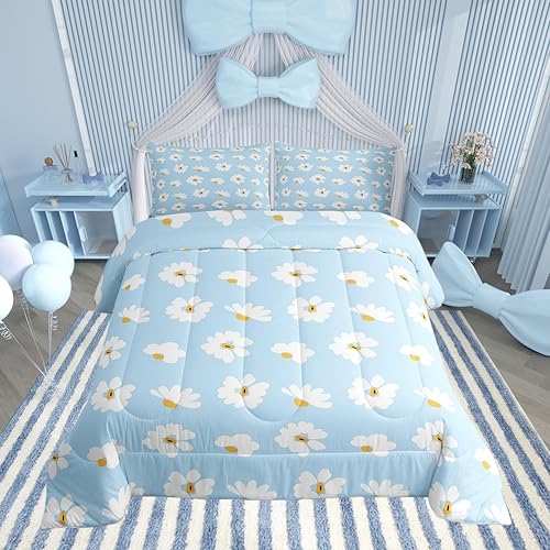 Miniatura 18 de Castle Fairy Daisy Florals Comforter Set Twin Size,Hippie Flowers Bedding Set,Kids Boys Adults Bedroom Decor,70s Retro Floral Super Soft Duvet