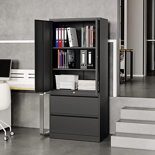 Miniatura 9 de Fesbos Gabinetes de almacenamiento de metal con cajones y puertas con cerradura archivadores laterales de metal para archivos colgantes de oficina