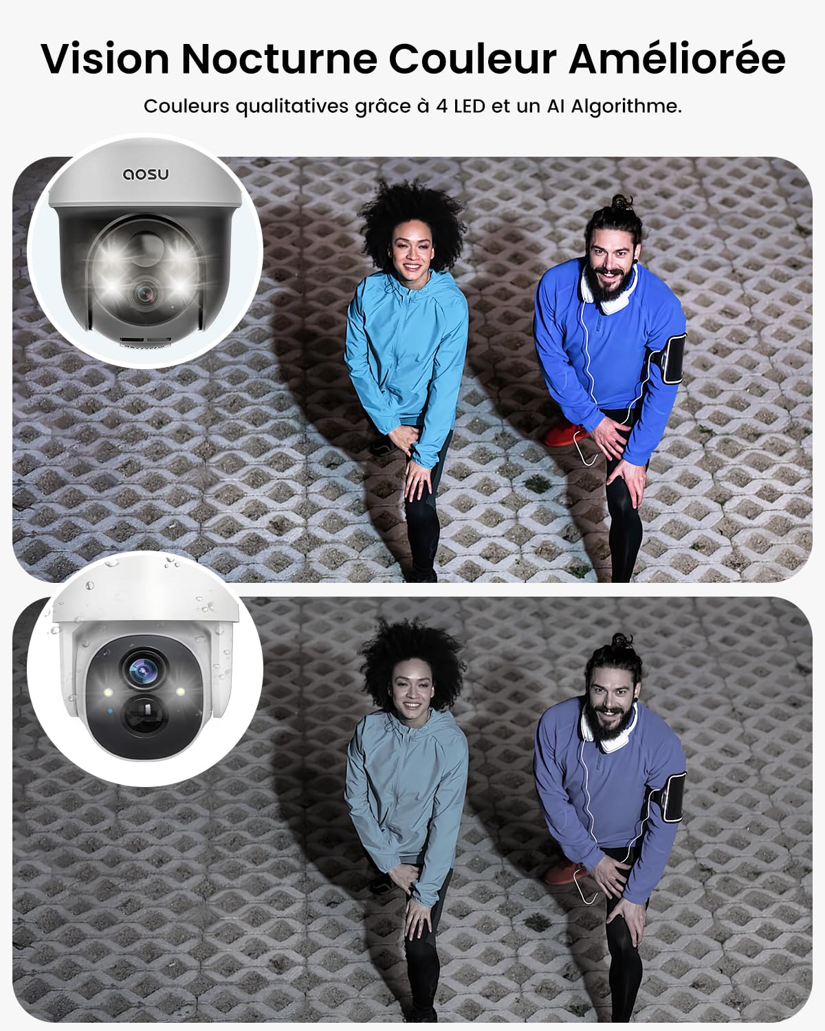 aosu 2K 3MP Camera Solaire Extérieur WiFi Surveillance 360° PTZ Suivi Automatique Vision Nocturne Alarme Audio Bidirectionnel