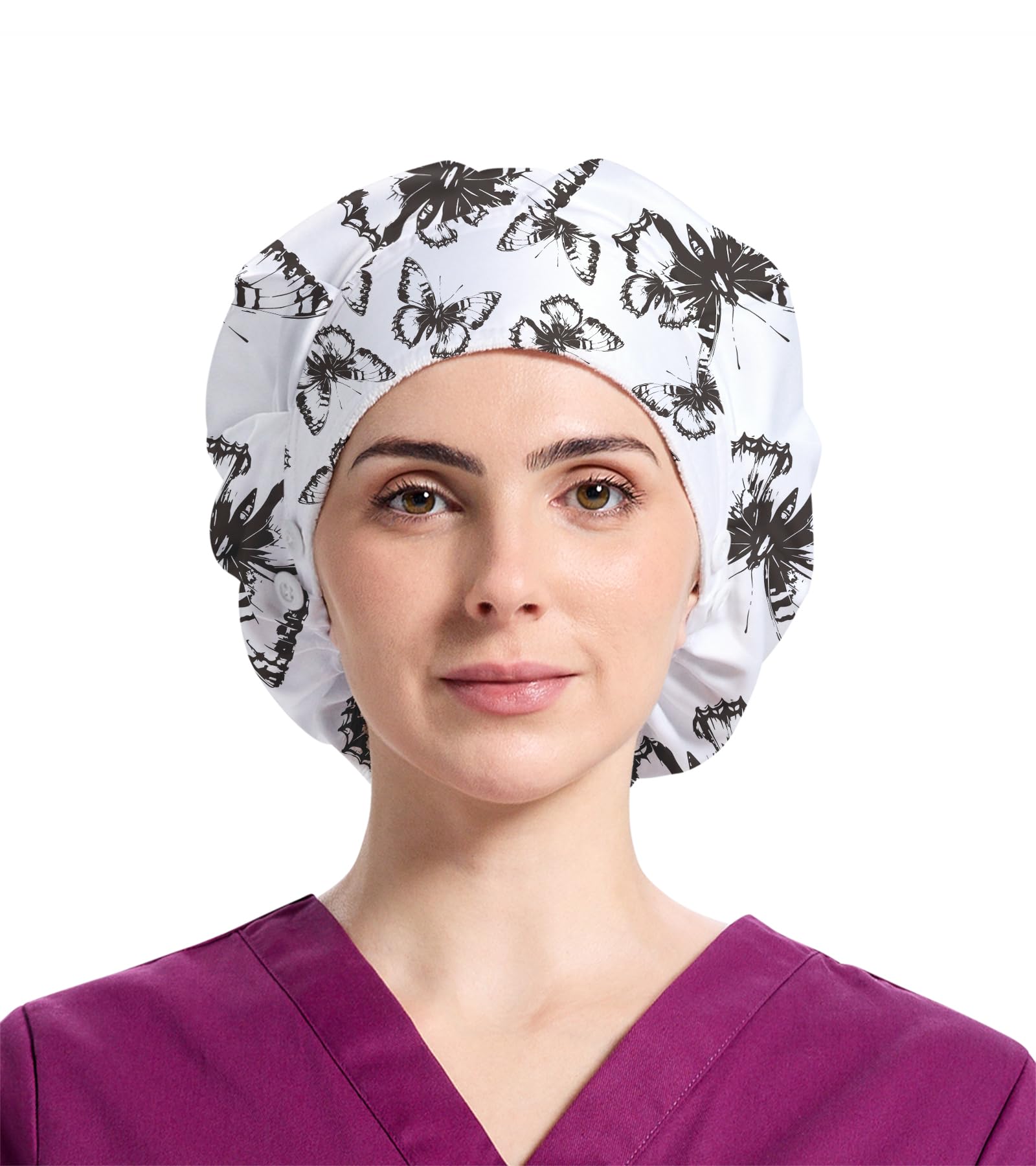 EQFPY Bouffant Caps Working Cap with Button and Sweatband Adjustable Scrub Caps for Women Men Multi Color