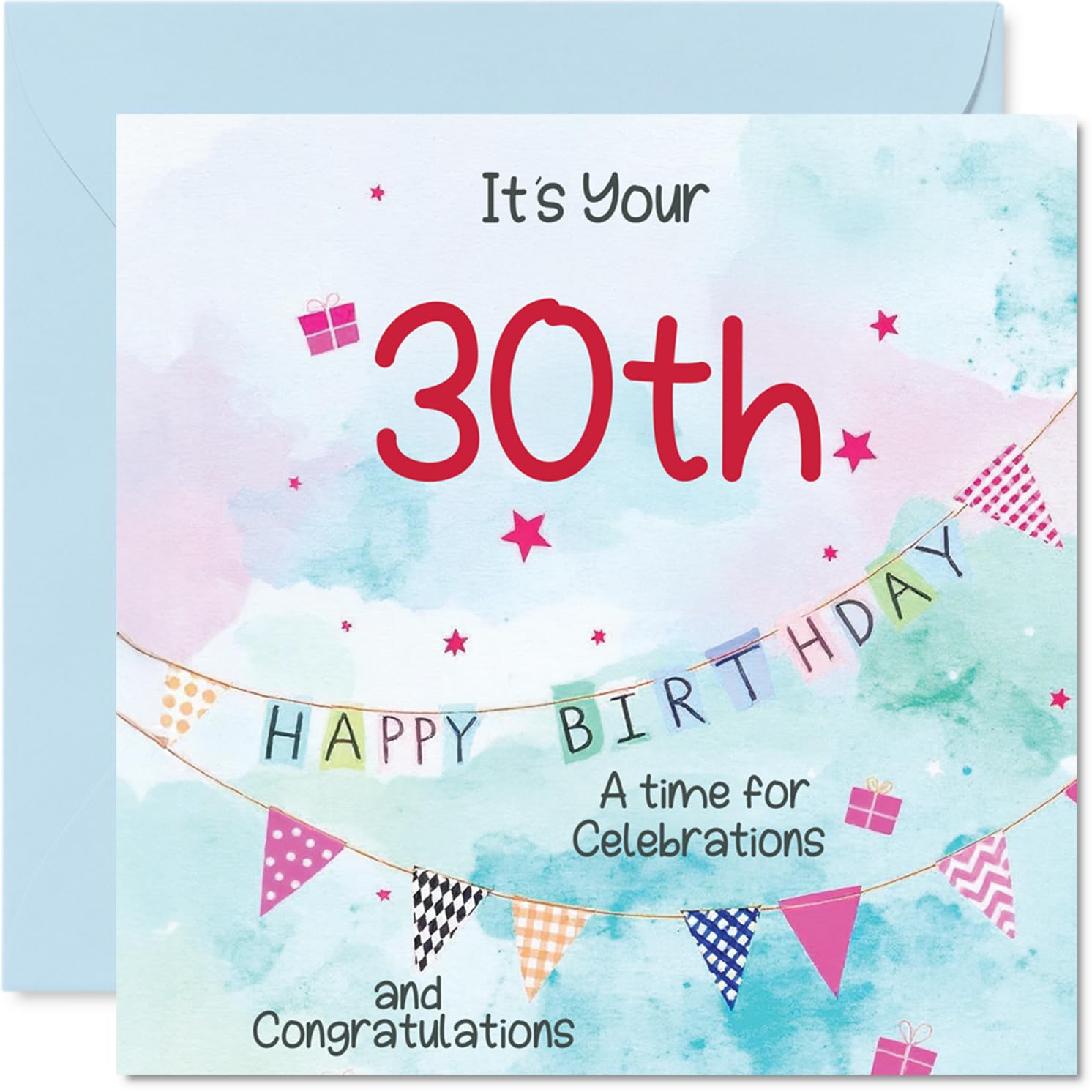 30th Birthday Cards for Men - Party Bunting - Happy Birthday Card for 30 Year Old Man Brother Friend Cousin Son, 145mm Bday Greeting Cards