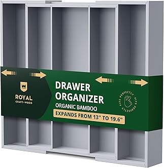 Sponsored Ad - ROYAL CRAFT WOOD Luxury Bamboo Kitchen Drawer Organizer - Silverware Organizer - Utensil Holder and Cutlery Tray with Grooved Drawer Dividers for Flatware and Kitchen Utensils (5 Slot, Gray)