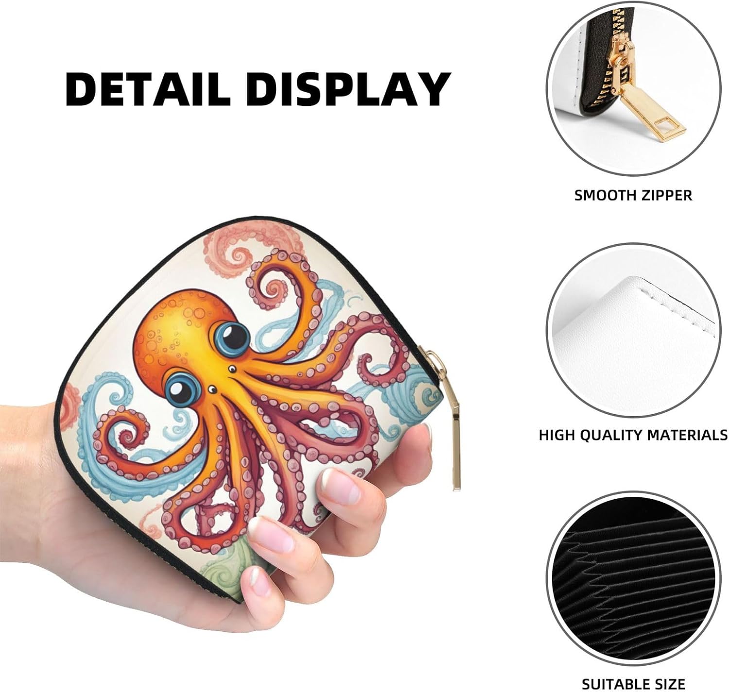Color octopus print Wallet Credit Cards Holder Business Card Case for Men Women Compact Size for Adults