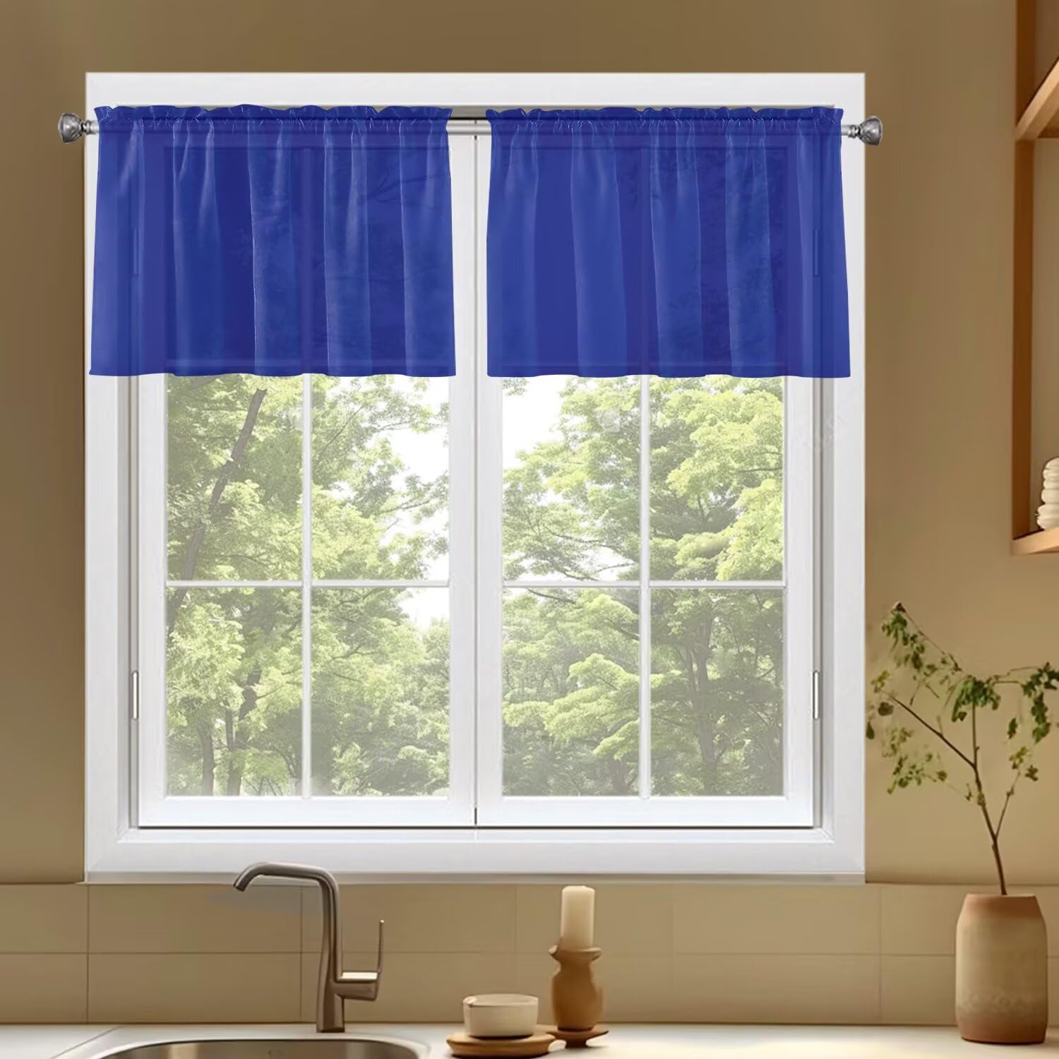 SpaceDresser Basic Rod Pocket Sheer Voile Window Curtain Panels Sapphire 1 Pair 2 Panels 52 Width 18 Inch Long for Kitchen Bedroom Children Living Room YardοΌSapphire, 52W x 18LοΌ
