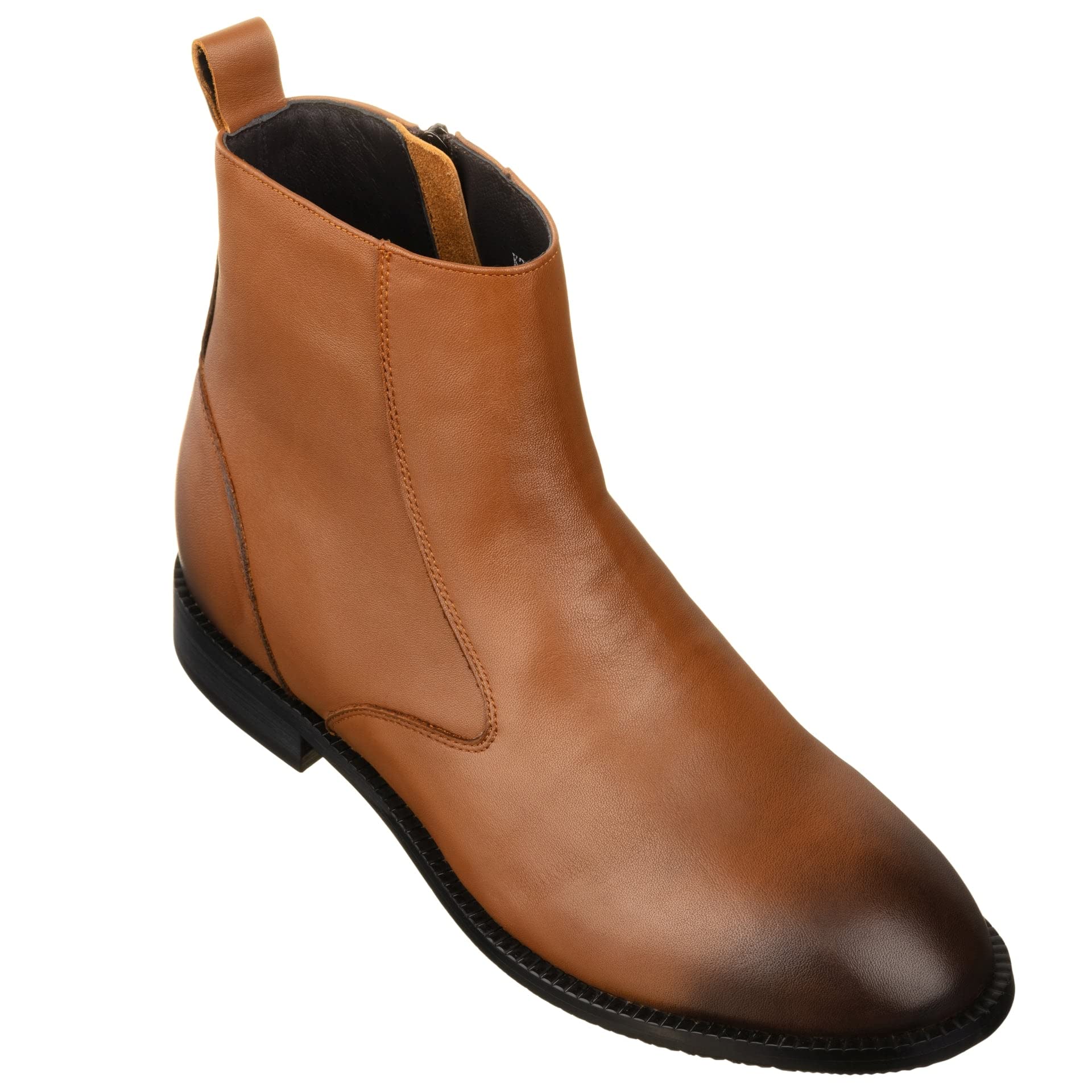 TOTO Men's Invisible Height Increasing Elevator Shoes - Light Brown Leather Slip-on Chelsea Boots - 2.6 Inches Taller - K33094 - Size 8 D(M) US