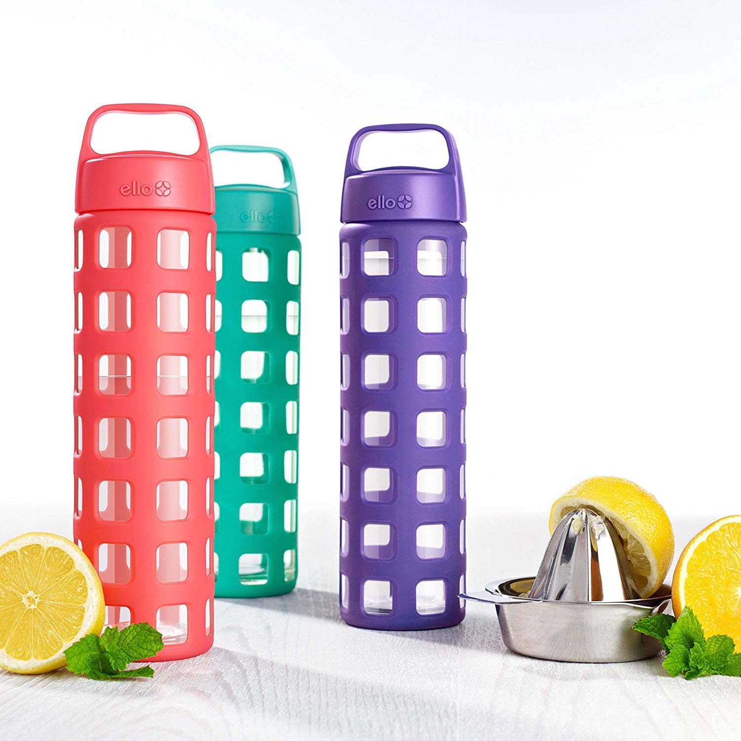 Ello Pure Glass Water Bottle with Silicone Sleeve, 20 oz, Bold
