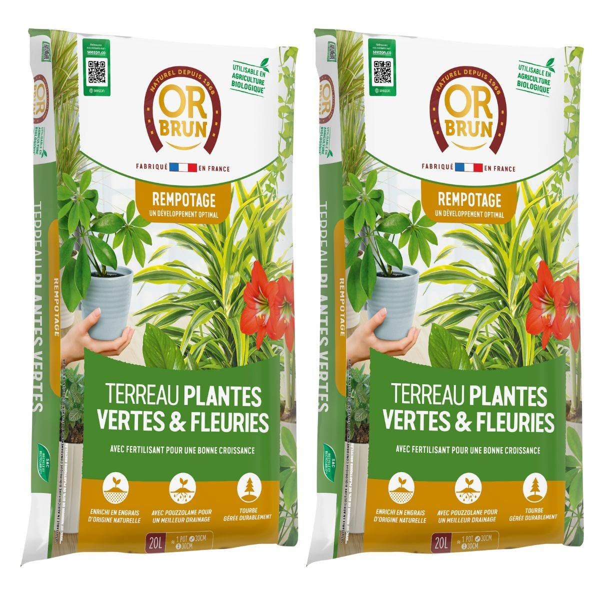 Multitanks Lot de 2 Terreaux Or Brun 20L - Substrat pour Plantes Vertes & Fleuries
