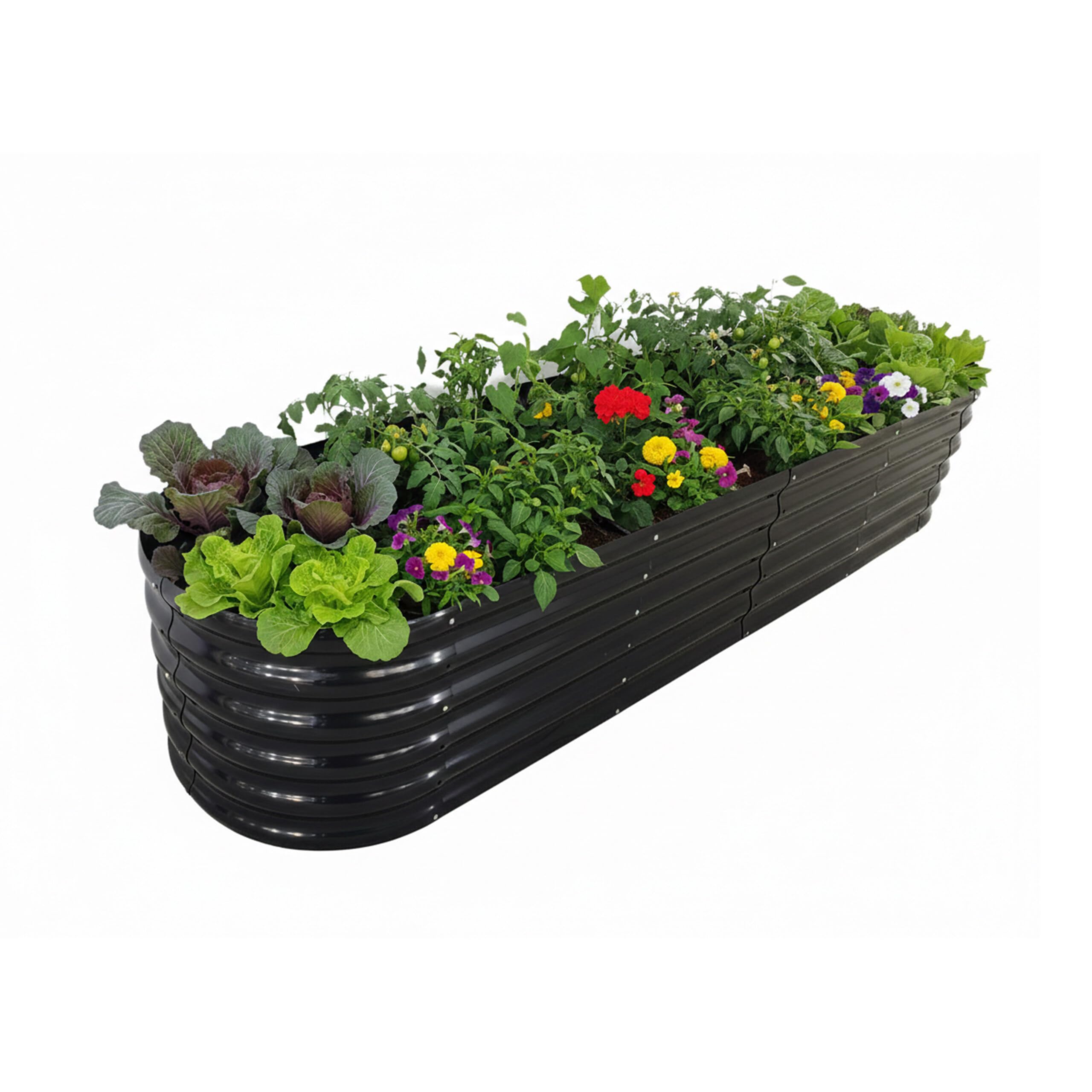 Relaxdays Hochbeet, Metall, XXL, Blumen, Pflanzen & Gemüse, HxBxT: 45x240x60 cm, halbrundes Pflanzenbeet, anthrazit