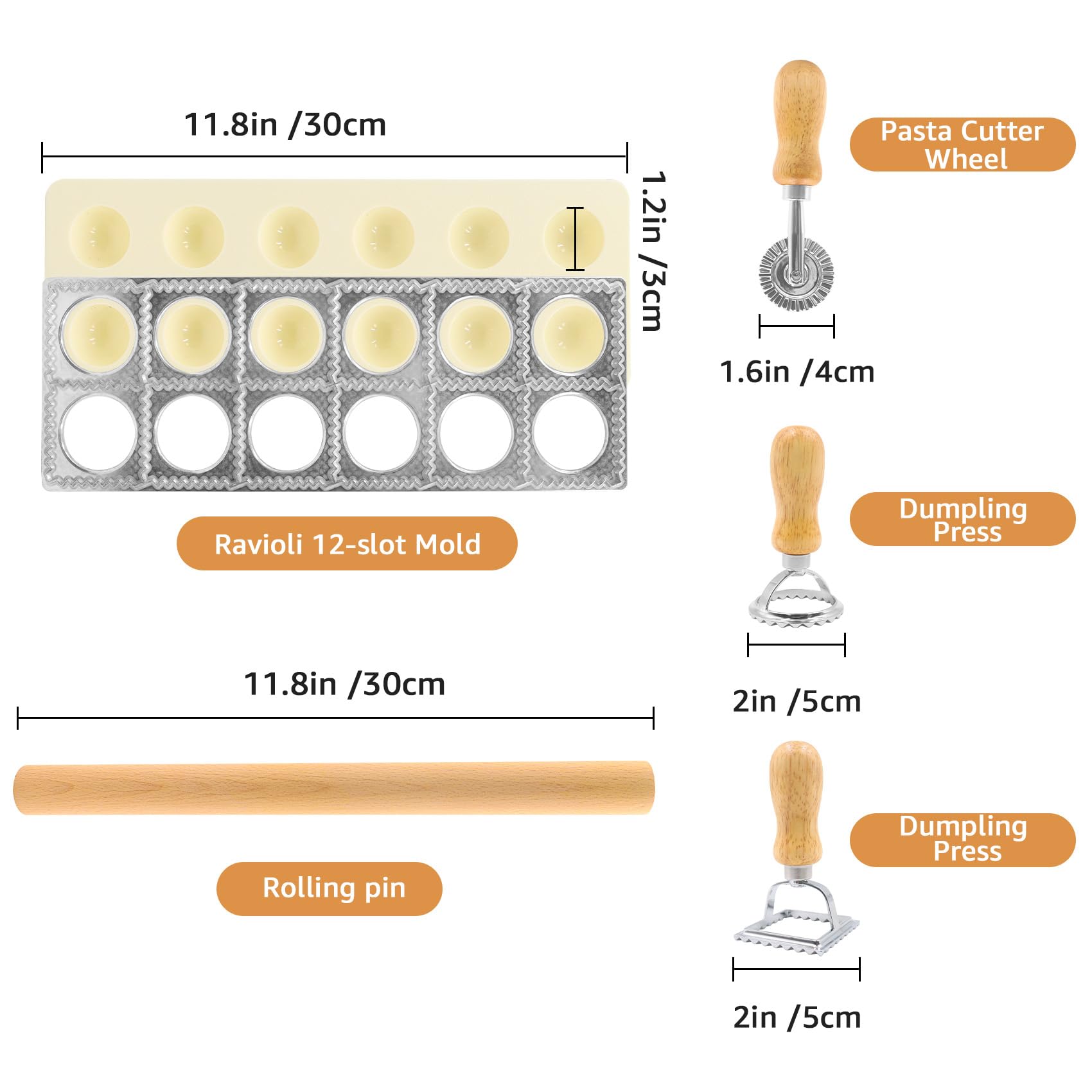 Molde de cortador de raviolis para pasta de masa de masa hervida y ñoqui, hecho a mano, 5 piezas, kit de herramientas para hacer raviolis, accesorio para pasta, rueda de raviolis, sello con rodillo de