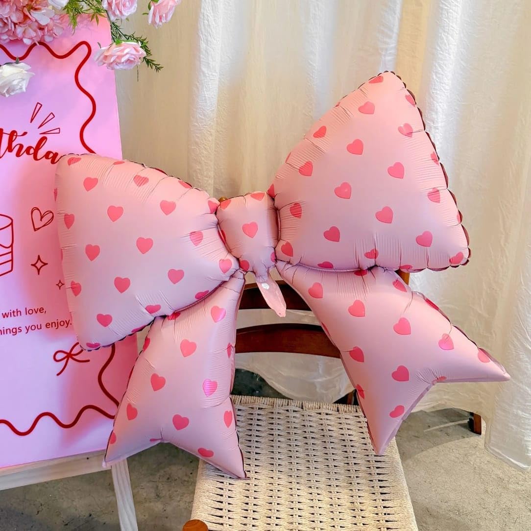 Atpata Funky 38 x 30 Inch Pink Bow Foil Balloon for Party Decoration | Large Metallic Bow Balloon for Birthday, Wedding, Anniversary & Event Decor | Air & Helium Fill | 1 Pc-image-41