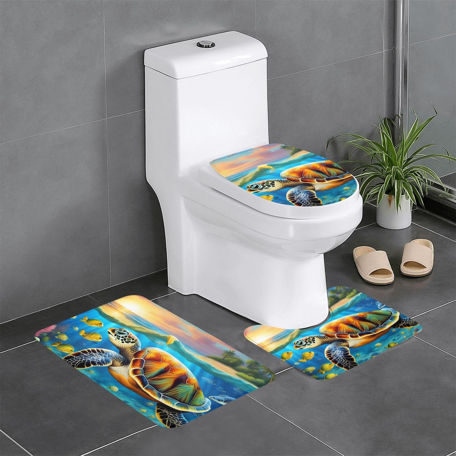 Tapis de salle de bain antidérapant pour WC et coiffeuse bord de mer