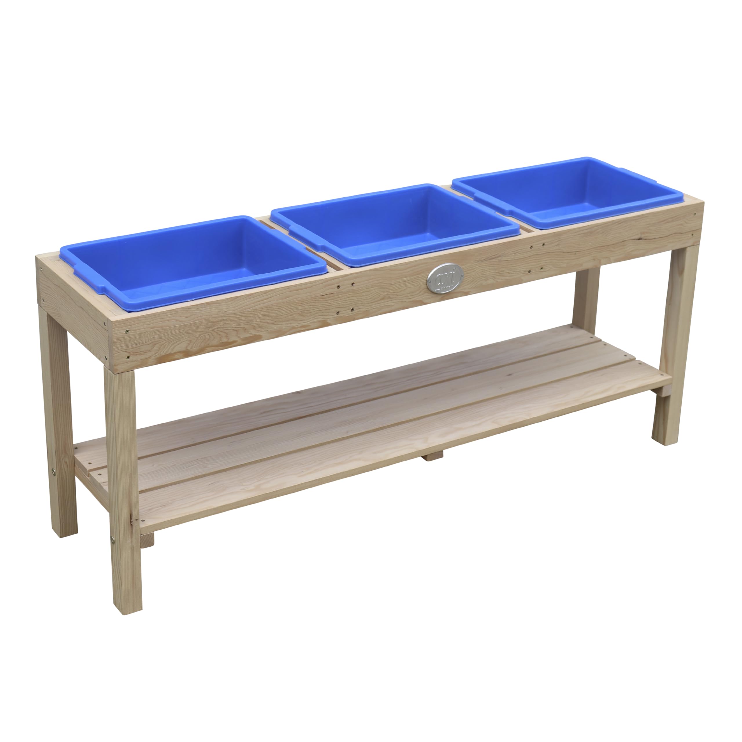 AXI Tavolo Sabbia e Acqua in Legno - Blu | Tavolo da Sabbia con 3 cestini di plastica e ripiano per riporre Gli Oggetti | Tavolo da attivitˆ Multiuso per Bambini, Tavolo da Fango