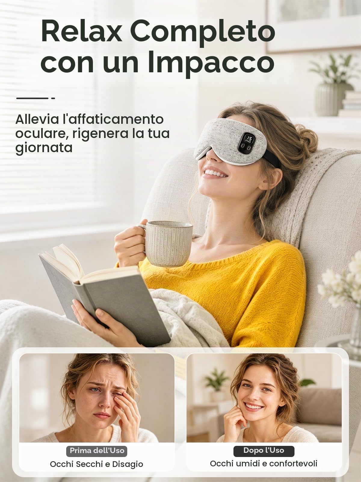 EASICUTI Maschera per gli occhi riscaldata, senza fili, per il trattamento di blefarite e occhi secchi, sollievo dall'emicrania, temperatura e timer a 4 livelli, copertura lavabile per dormire, viaggi