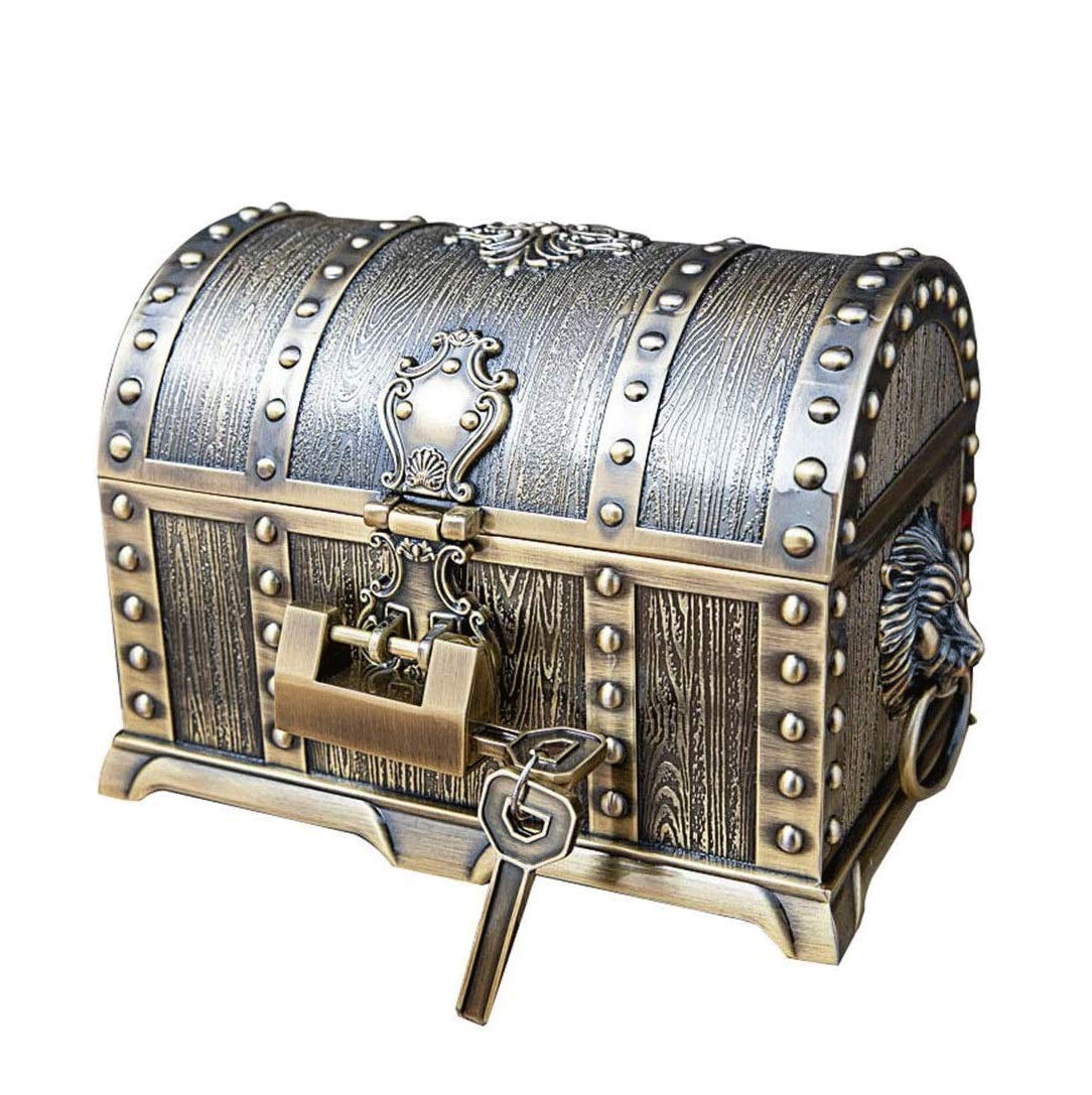 8 Pollici Vintage Golden Treasure Box Jewelry Brotching Box Organizer Keepsake Anello Orecchini Box Torace per Il Regalo di Compleanno di Natale di Natale, Argento (Color : Bronze)