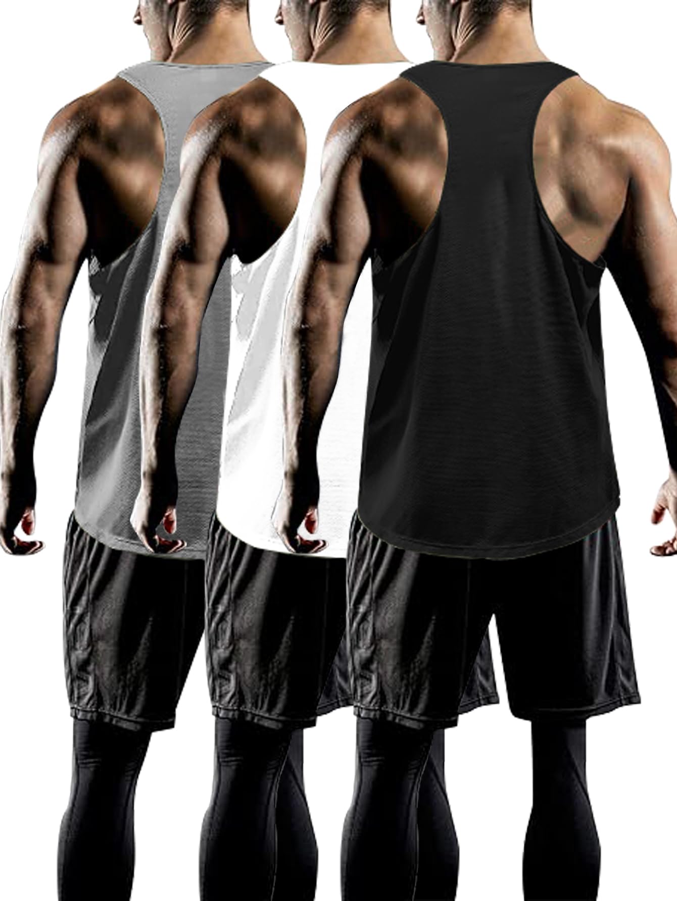 Tank Tops Men Y-Back Muscle 3 Pack Dry Fit Sleeveless Workout Tank Tops for Men Mesh Material Running
