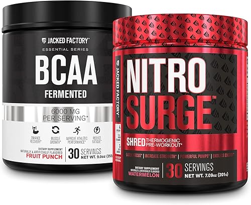 Jacked Factory Nitrosurge Shred Thermogénico pre-entrenamiento en sandía y BCAA en ponche de frutas para recomendación corporal, construcción