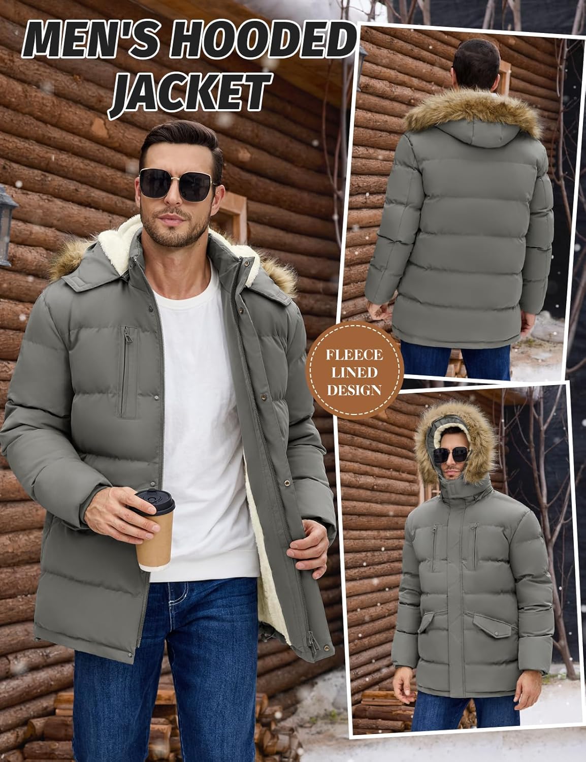 Men's Long Winter Coat Warm Thicken Water Resistant Jacket Fleece Windproof Parka Coat with Detachable Hood - Image 2