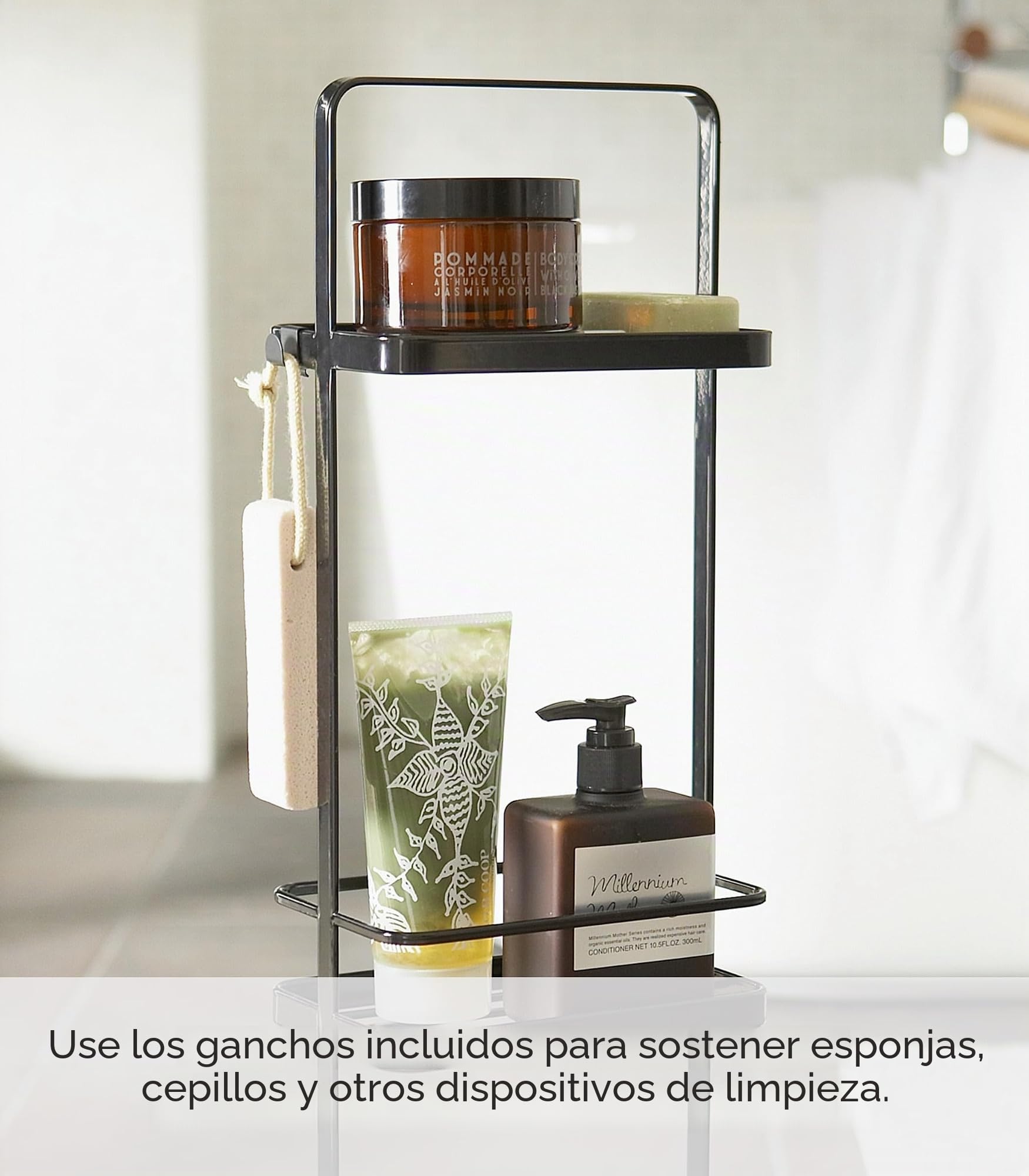 YAMAZAKI 6635 TOWER Estante de baño delgado de 3 niveles, negro, Acero, minimalista, 18 x 12 x 67 cm