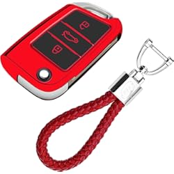 Funda Llave Seat Ibiza kaser Funda de Silicona para Llave VW Volkswagen – Cover Carcasa de TPU Cromo Suave para VW Golf MK7 Tiguan Passat Seat Ibiza Leon Skoda Octavia Protección Llaveros Mando a Distancia (Rojo)