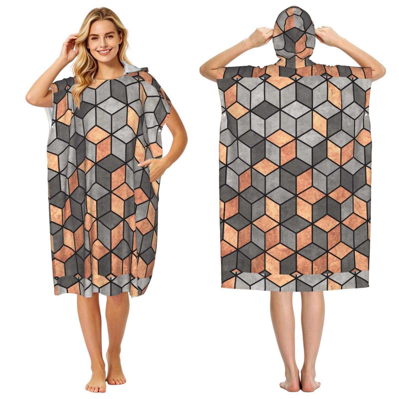 Poadnly Concrete And Copper Cubes, Adult Hooded Beach Towel 90 x 110 cm,Changing Bath Robe, Surf Poncho Towel For Women Men