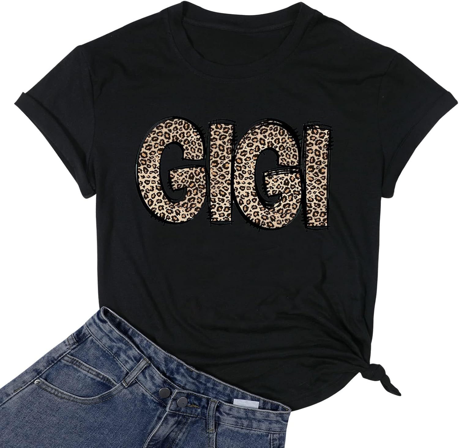 Gigi Shirt for Women Funny Grandma Tshirts Leopard Heart Graphic Grandma Life Casual Short Sleeve Tee Tops