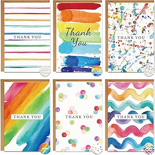 24 Pack Thank you Cards Multipack with Envelopes Stickers Blank Watercolor Greeting Cards for Teachers, Kids, Christmas, B...