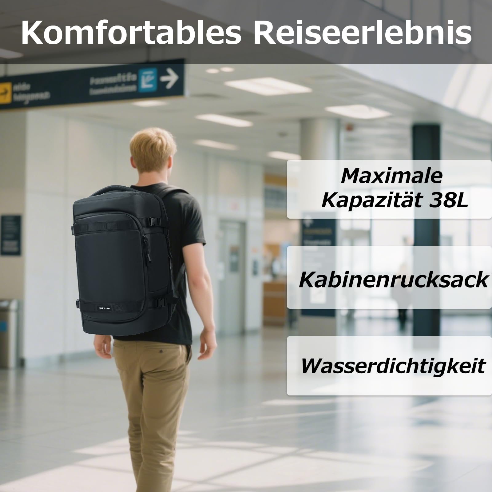 KINGSLONG Reise Rucksack Laptop Backpack: Herren Groß Reiserucksack Flugzeug Cabin 17.3 Zoll PC Wasserdicht Koffer 37L Tasche für Travel Business Outdoor Hiking Männer Schwarz