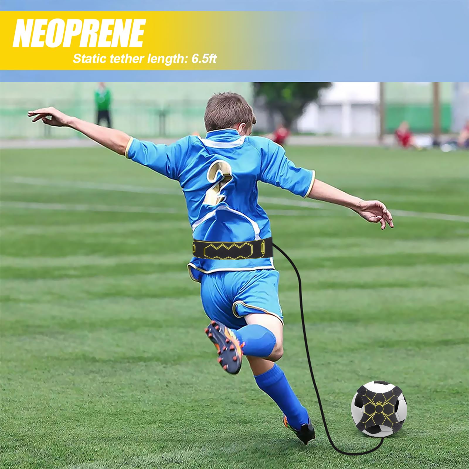 Entrenador de Calcio con Cuerda Elástica, Entrenamiento de Fútbol Kick Trainer, Rebote Automático, Elástico Regulable