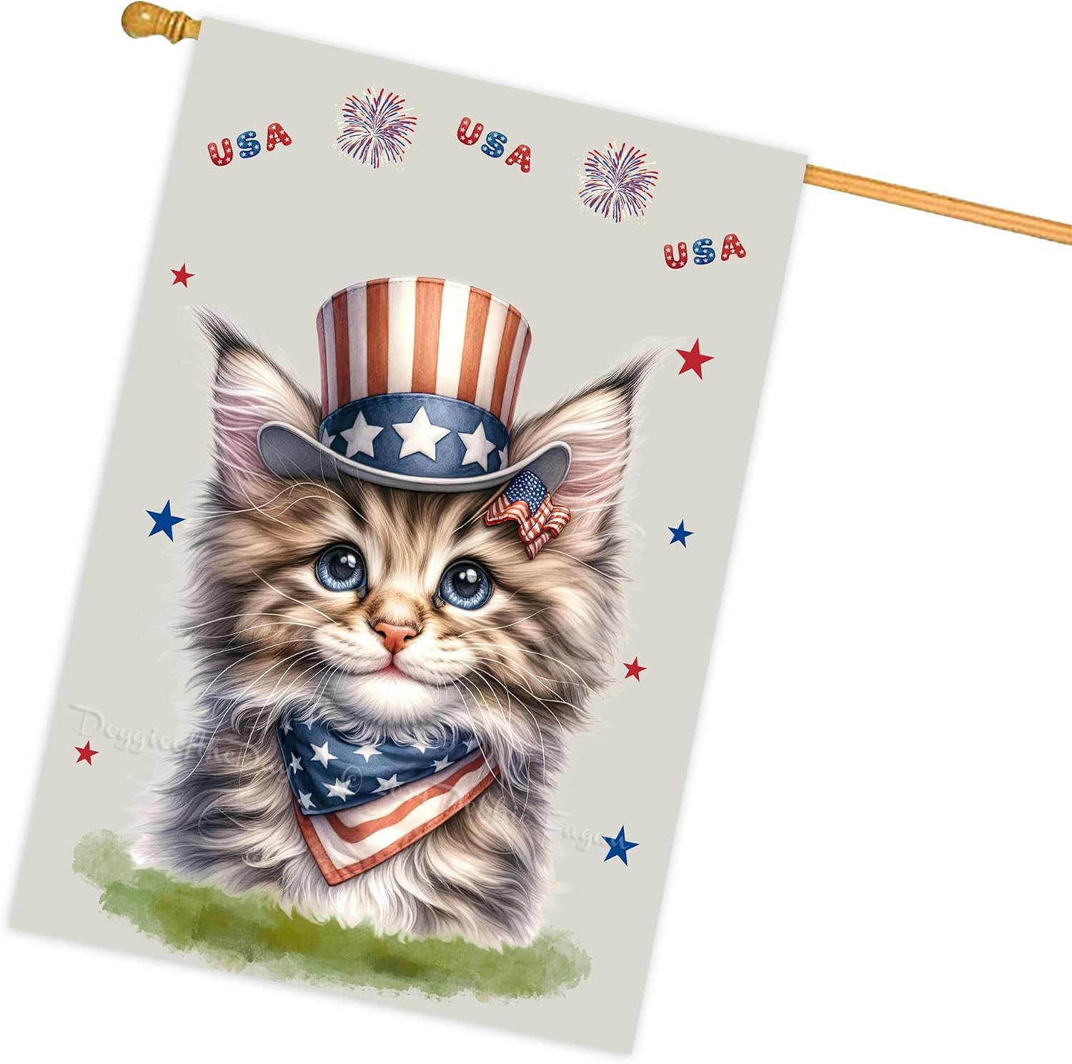Doggie of The Day Black - 4th of July Independence Day Cat House Flags 28x40 Double Sided Blue Red star - USA Patriotic Outdoor Large House Flag Home Decorative