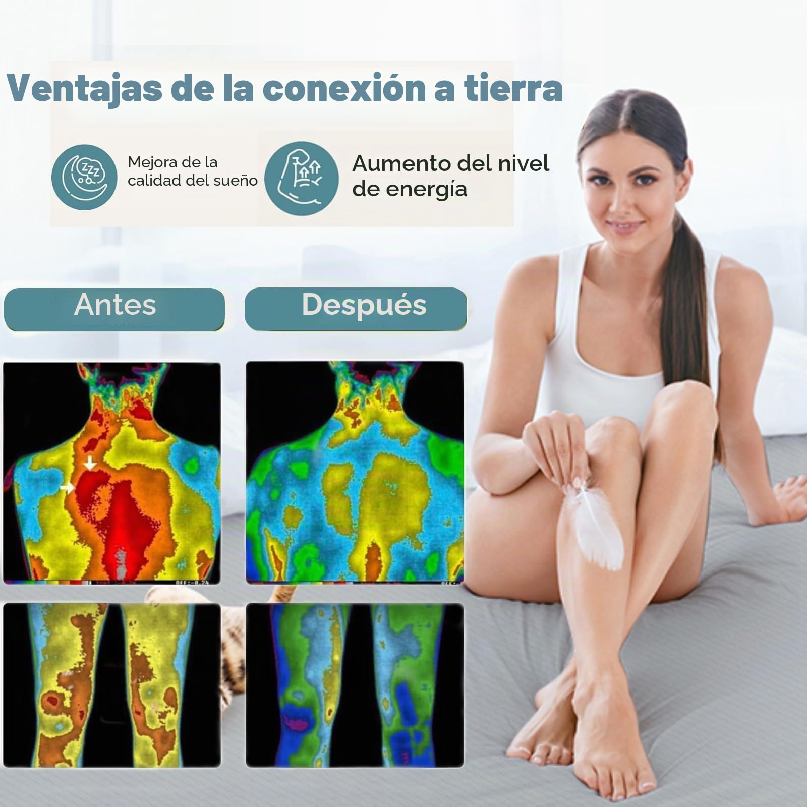 RIQINXIN Esterilla de Tierra Con Cable de Conexión, 150 x 200 cm, Transpirable, Fibra de Plata, Toalla Para la Salud, Producto de Puesta a Tierra Para Mejor Sueño, Beige