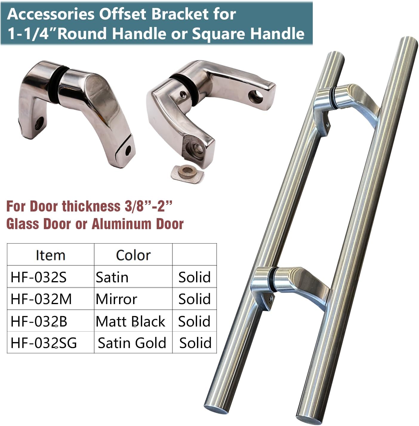 Stainless Steel 304 Offset Round Style Back to Back Glass Door/Barn Door Push Pull Handle (Satin Brush Finish, 24 in (Center to Center: 12 in)), OSH19S