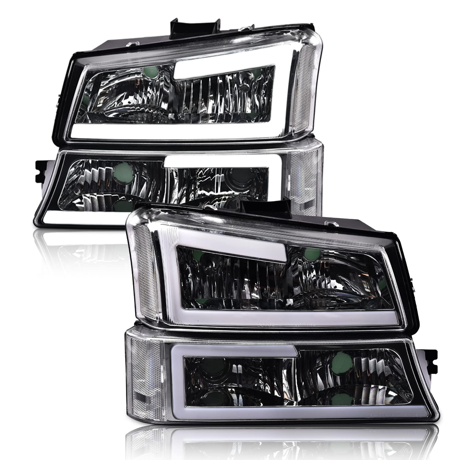 G-PLUS LED Headlights Assemblies, Compatible with 2003 2004 2005 2006 Chevy Avalanche Silverado 1500 2500 3500&HD bumper Headlamp, Clear lens Chrome Housing Clear Reflector