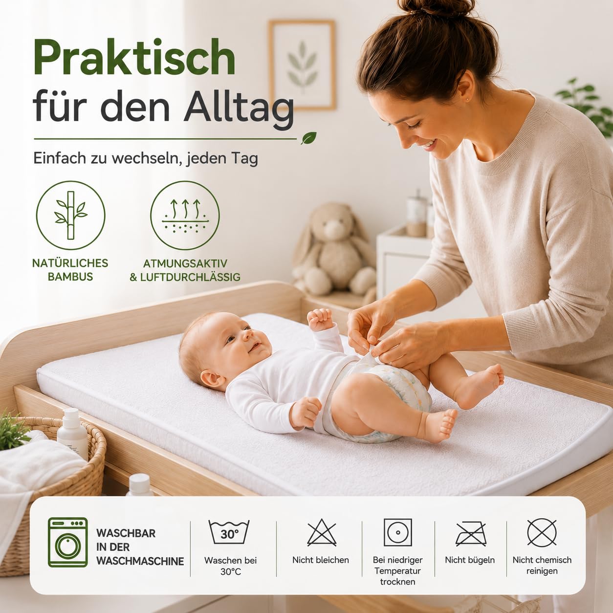 Flyideas Wasserdichter Matratzenschoner Babybett 80x160 cm, 2 STK. Zertif. Bambus - Matratzenschutz Betteinlage Babybettchen