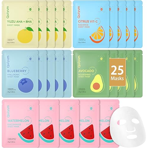 Fruit Face Masks Skincare, Facial Masks for Women, Skin Care for Teens 10-12, Sheet Masks Beauty with Natural Ingredients, Moisturize & Soothe for All Skin Type, Birthday Party Spa Gift 25 Pack