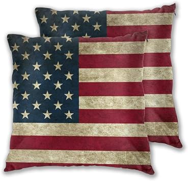 Ouqiuwa Vintage American Flag Throw Pillow Covers 22X22 Inch Decorative Pillowcase Cushion Cover Set of 2 for Bedroom Living Room Car