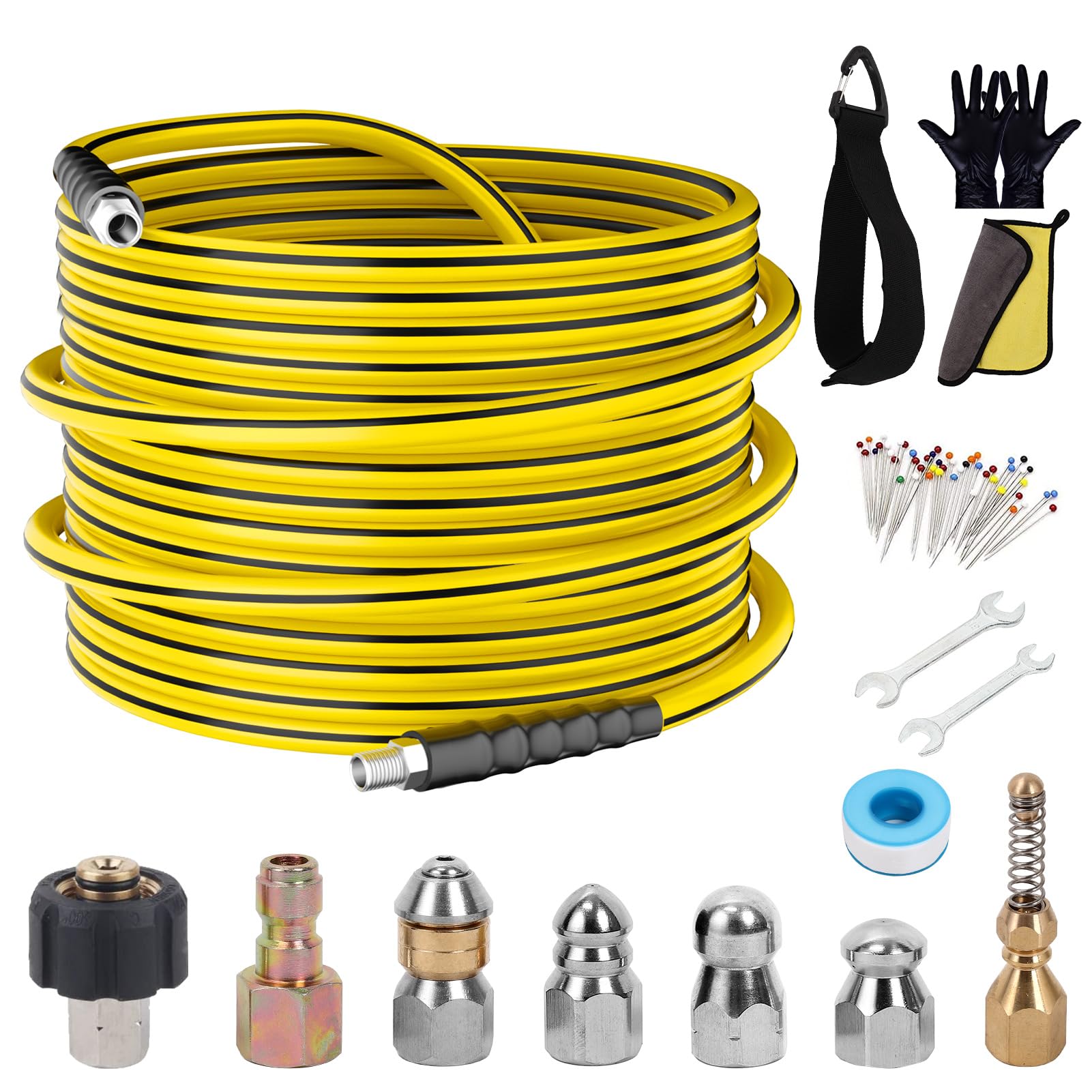 Kit Pulizia Fognario 5800PSI - Ugelli Getto E Tubo 100FT/30M Con Adattatore M22 A 1/4 NPT - 3