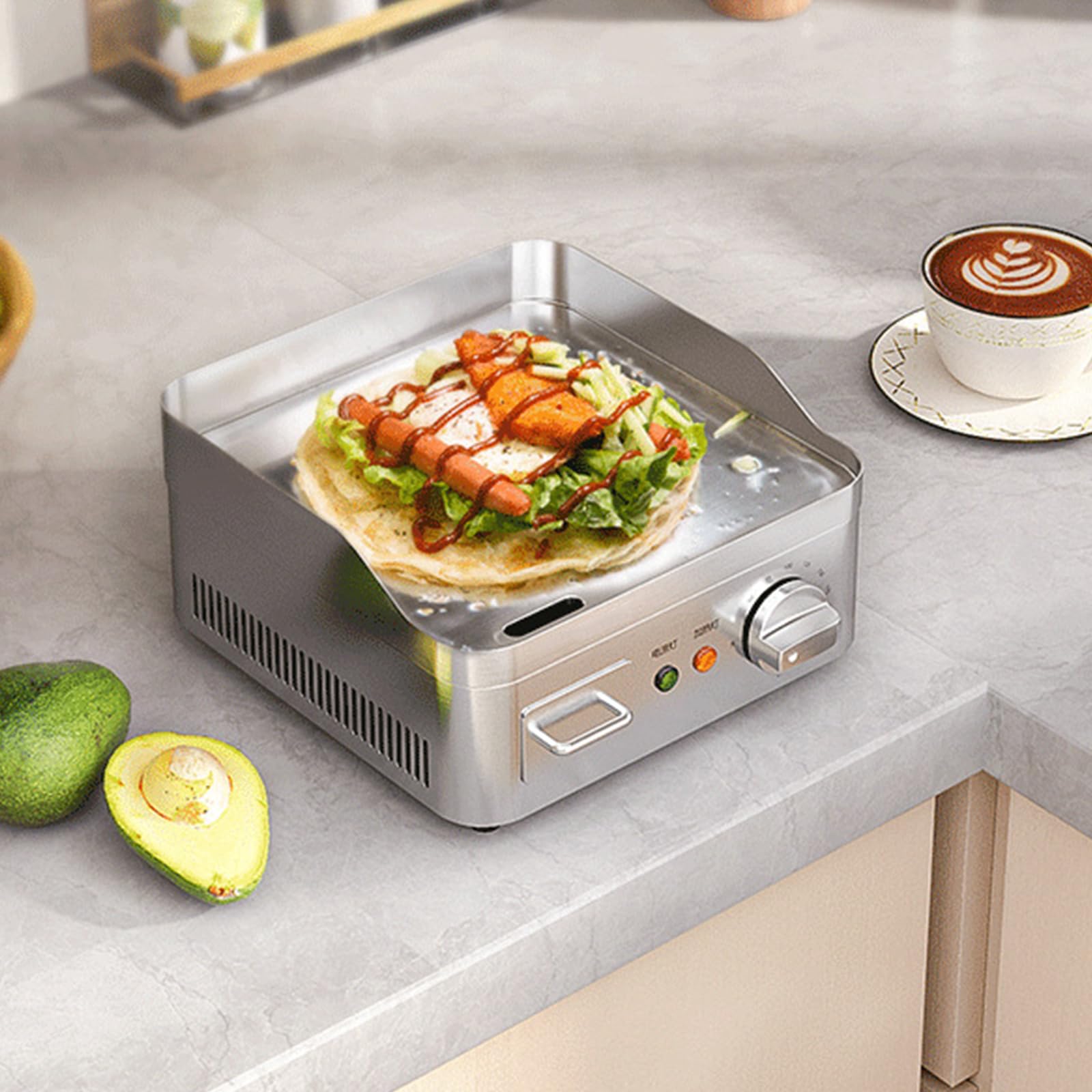 Piastra Elettrica Griglia 13,7", Griglia da Banco Elettrica Commerciale, Griglie Piane in Acciaio Inox Antiaderenti per Cucina Ristorante con Controllo della Temperatura Regolabile 2000W 220V